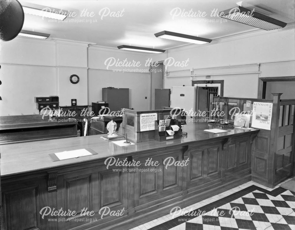 Westminster Bank - interior, Chapel-en-le-Frith, c 1965