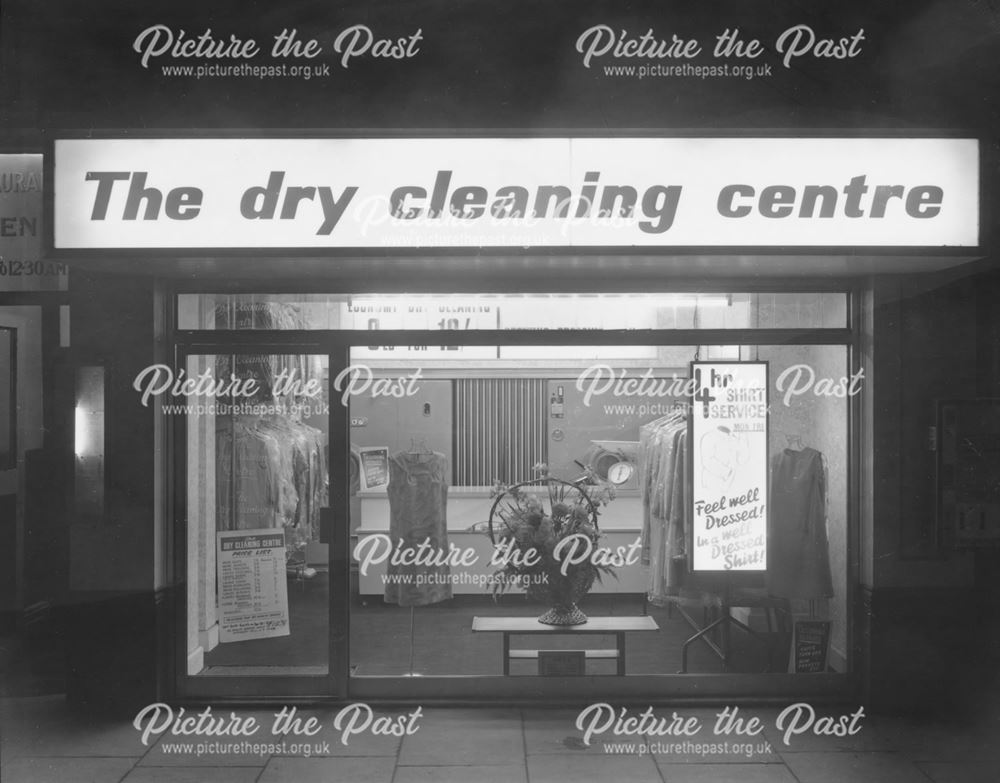 Dry cleaning shop front, IXL Laundry, Charles Street, Buxton, 1968                                  