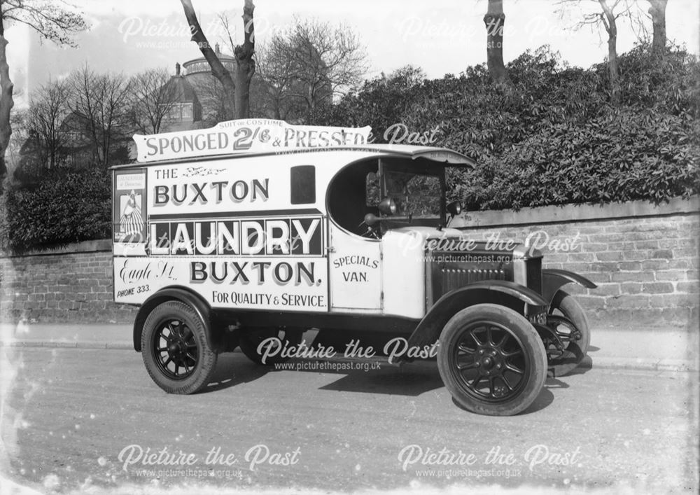 The Buxton Laundry van outside the Palace Hotel, Buxton, 1930                                       