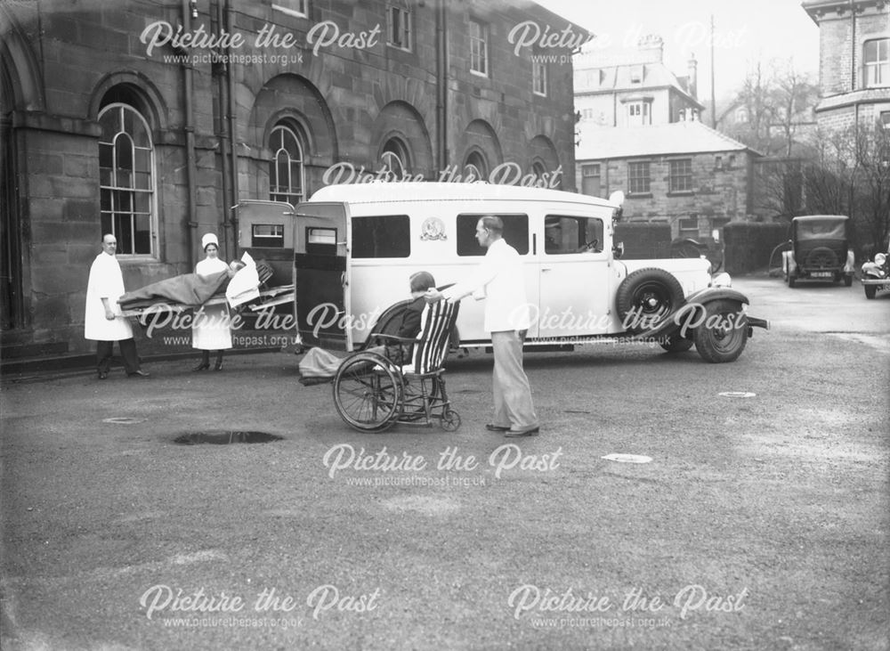 Patients Arriving by Ambulance, Devonshire Royal Hospital, Devonshire Road, Buxton, 1936            