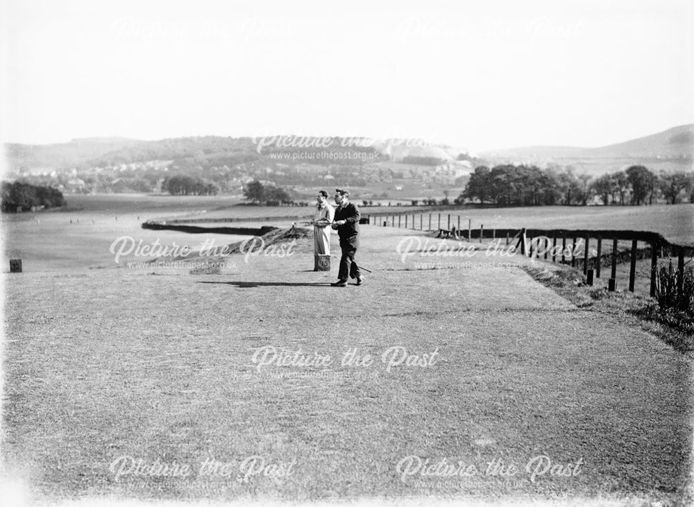 Two players on the tee, Cavendish Golf Club, Gadley Lane, Buxton, 1927-1931                         