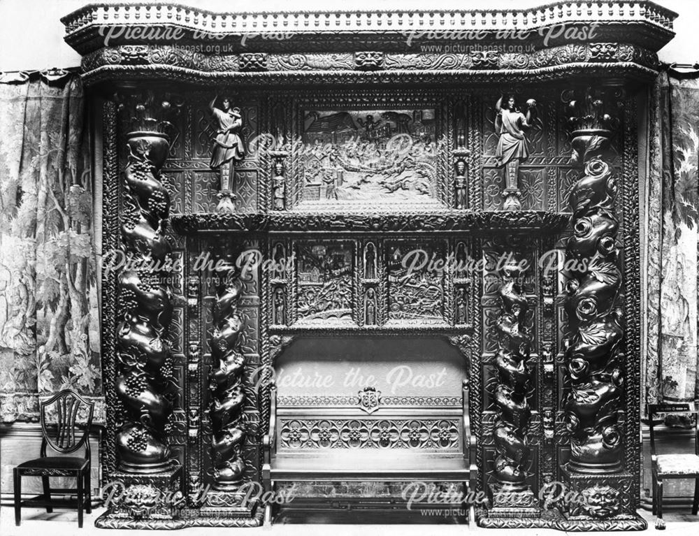 Carved oak fireplace, Ilam Hall