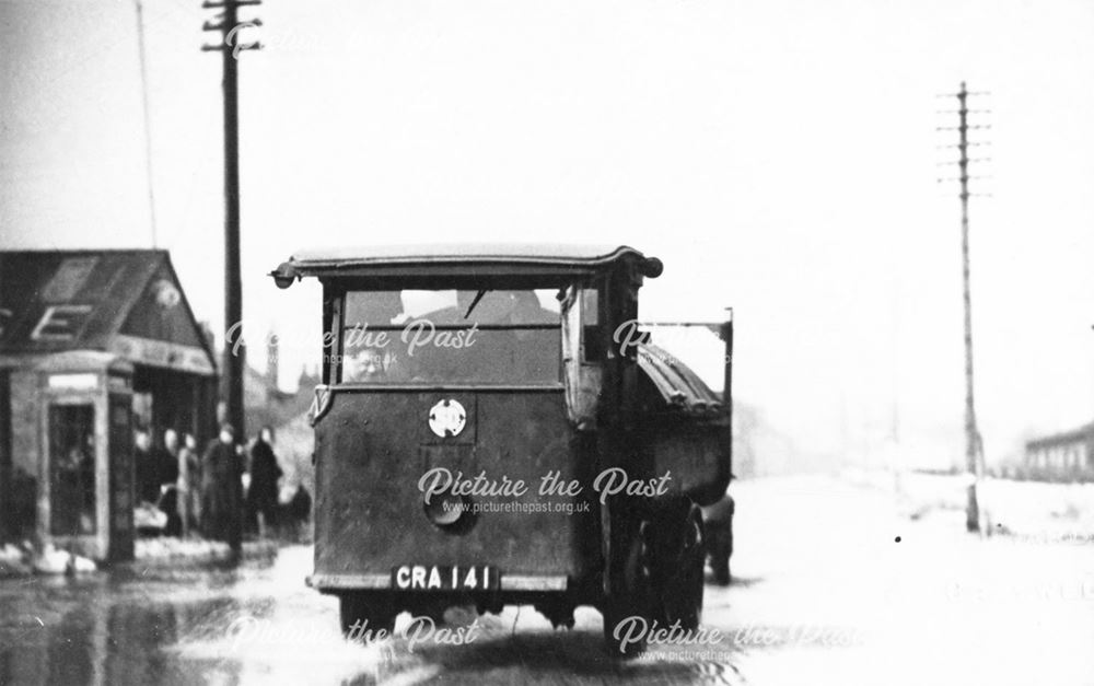 Floods on Sheffield Road, Creswell, c 1947 ?