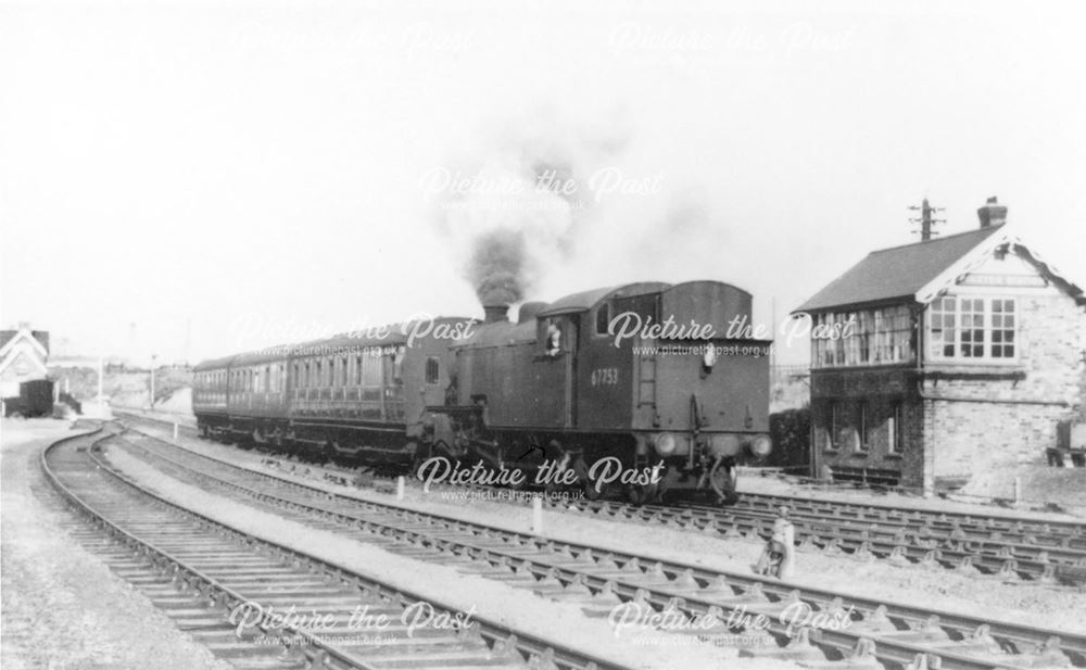 Steam Locomotive and Passenger Train passing Pinxton Station Signal Box