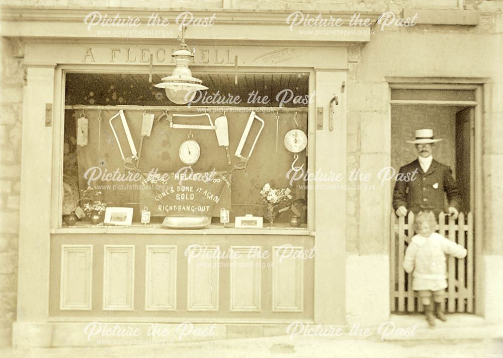 A. Flecknell's Butchers Shop, Market Place, Bolsover, c 1920