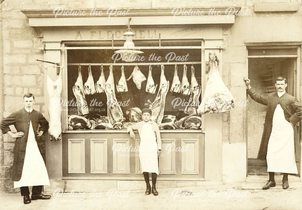 A. Flecknell's Butchers Shop, Market Place, Bolsover, c 1900