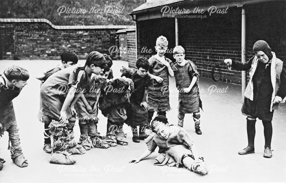 School boys acting, in costume