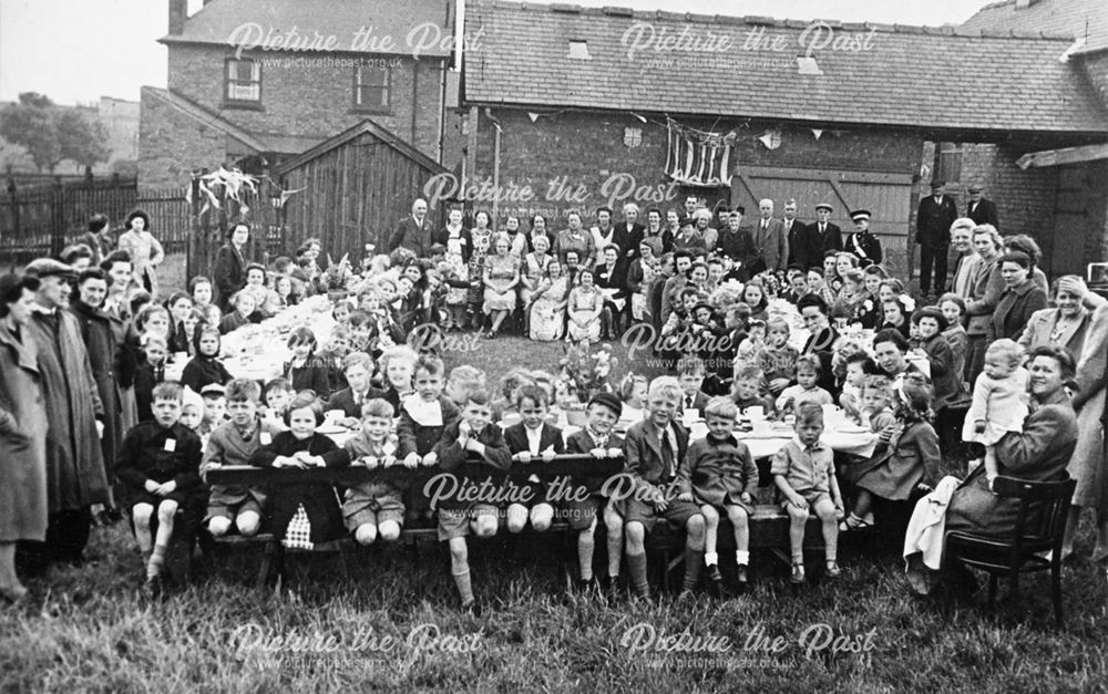 World War 2 Street Party Celebration for VE Day, Riley's Field, Shirebrook, 1945