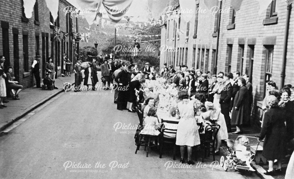 World War 2 street party celebration for VE Day, Shirebrook,