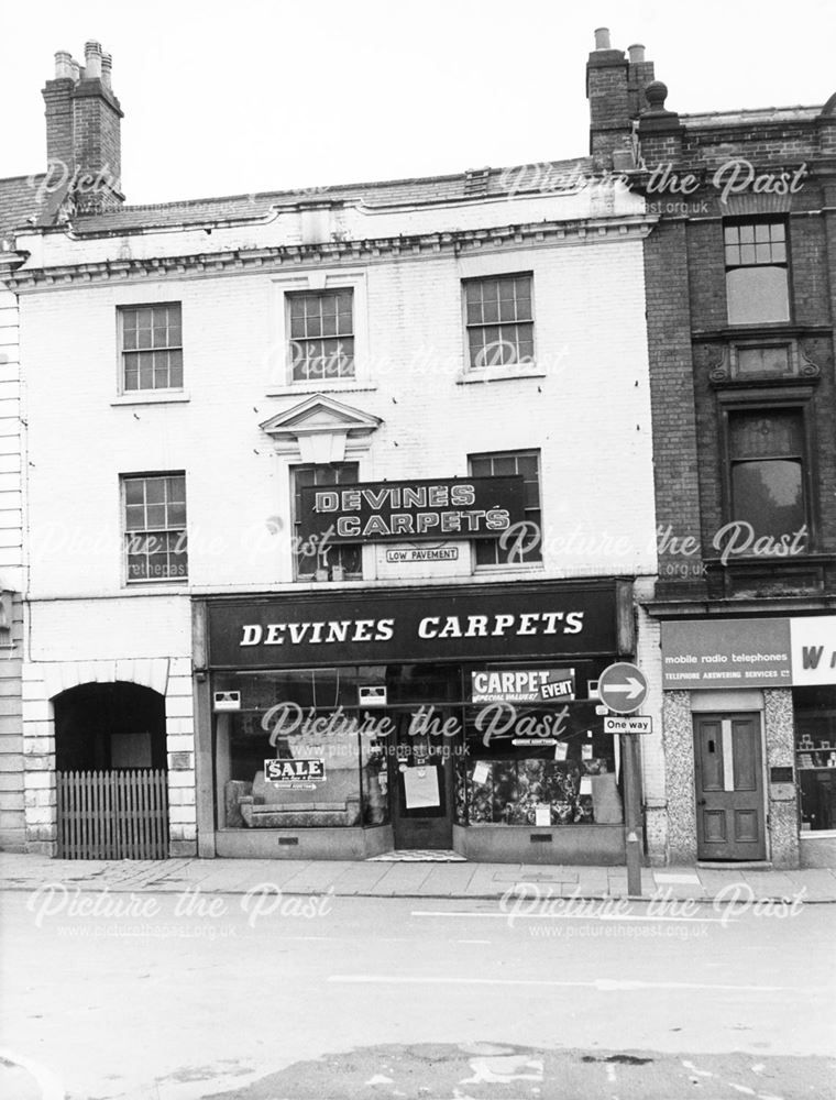 Devines Carpets' shop, Low Pavement, Chesterfield, 1973