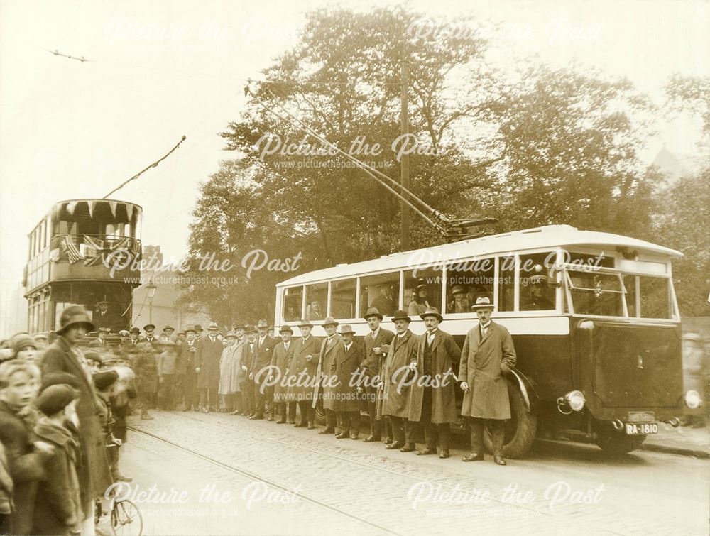 Chesterfield's last tram and first trolleybus (at an unidentified location)