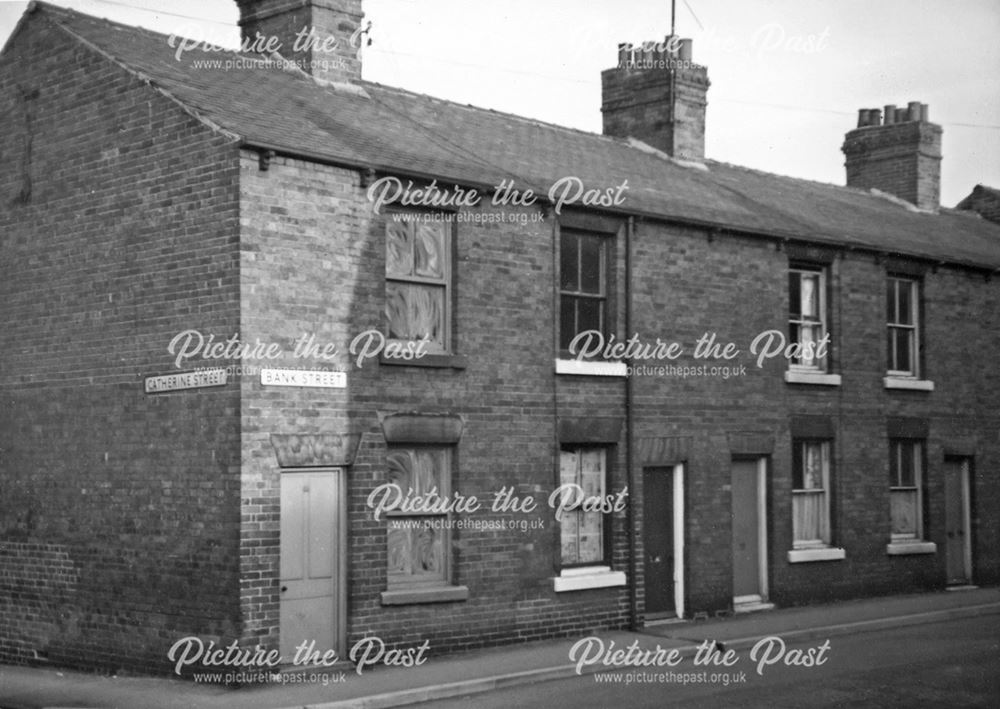 Bank Street houses, on the corner with Catherine Street, Brampton, Chesterfield, 1971