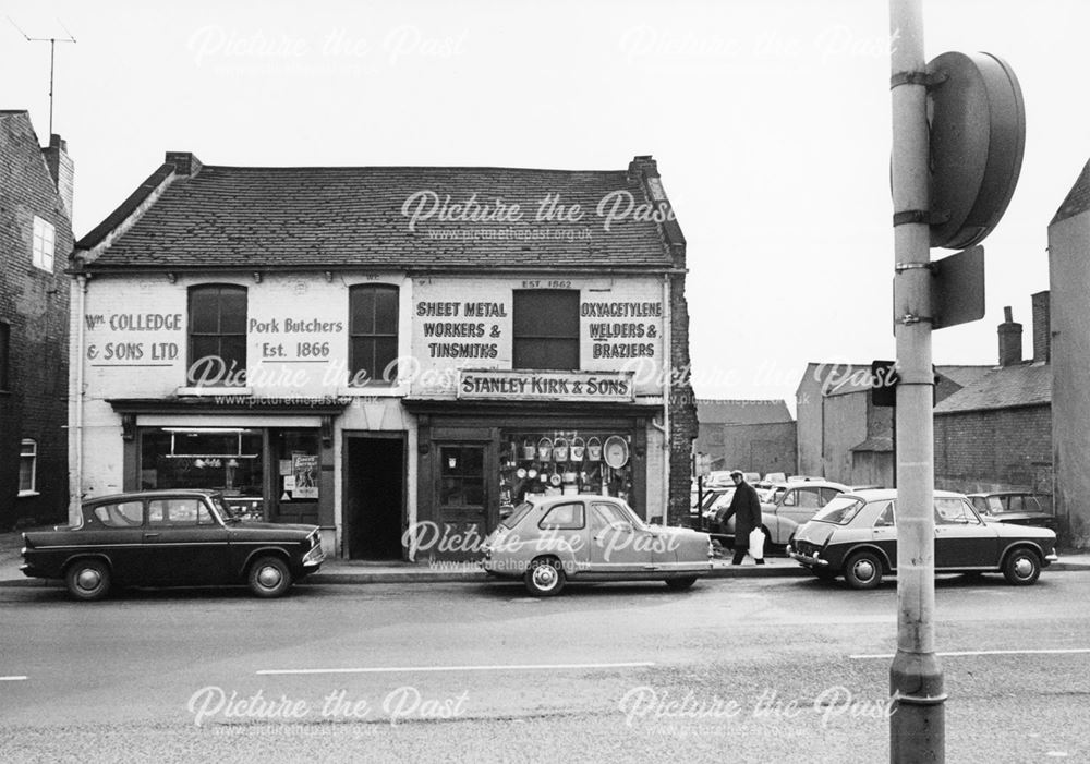 Colledge's and Kirk's shops, Beetwell Street , Chesterfield, 1977