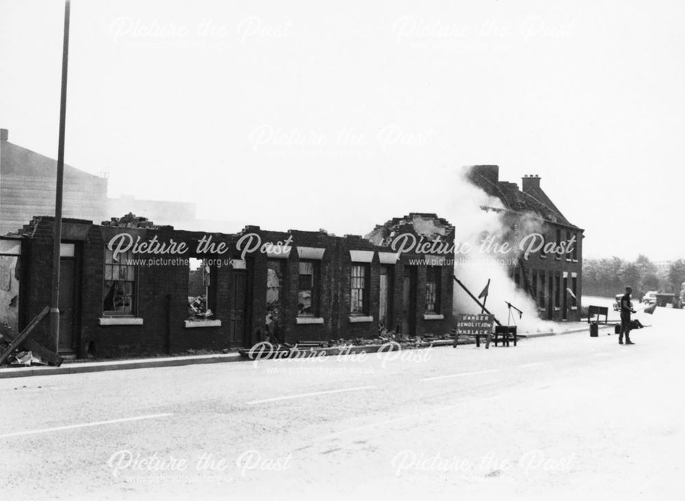 Demolition of houses, Derby Road, Chesterfield, c 1960