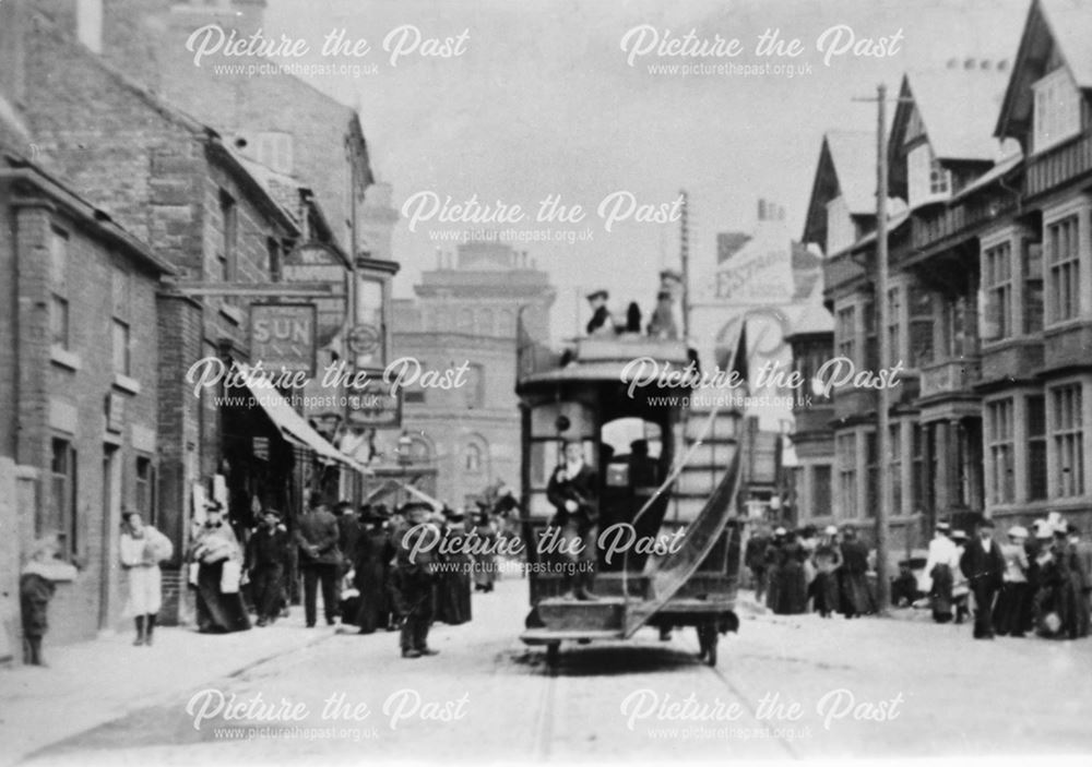 Horse-drawn double decker tram, West Bars, Chesterfield, c 1900