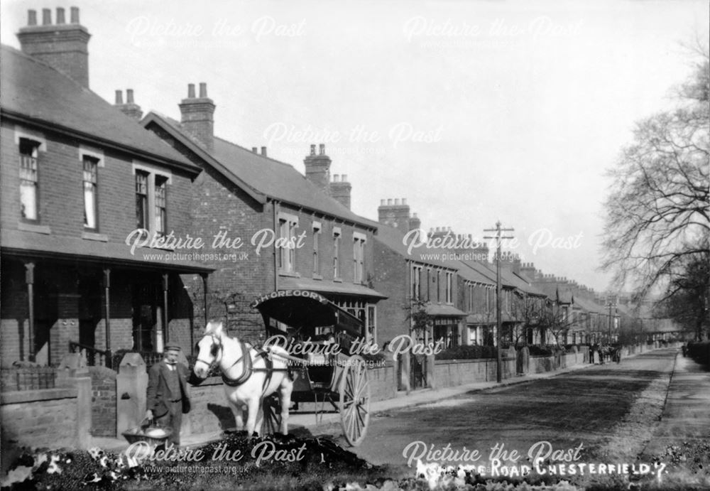 Confectioner Mr J H Gregory with his horse and cart, Ashgate Road, Chesterfield, c 1910