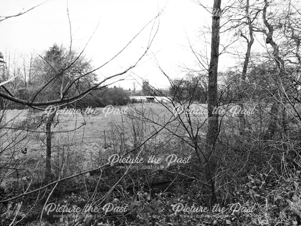 Rye Flatt Fields towards St. Thomas's Church, Brampton, Chesterfield, c 1980s