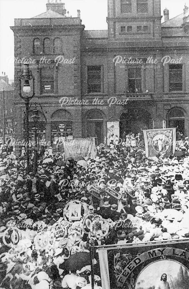 Sunday School Procession, Market Place, Chesterfield, c 1900?