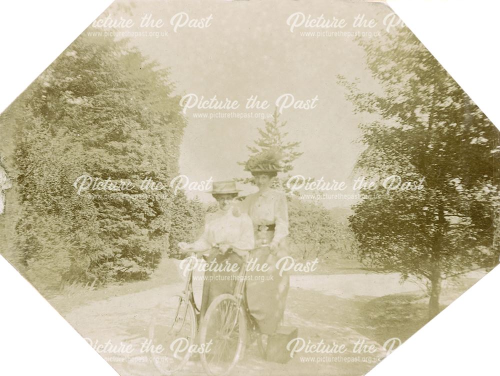 Lady Cyclists on the Drive of Sutton Rock, Sutton Scarsdale, c 1910