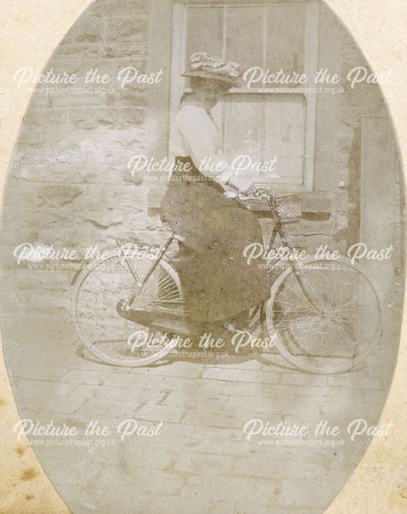 Unknown Lady on a Bicycle at Sutton Rock House, Sutton Scarsdale, c 1910