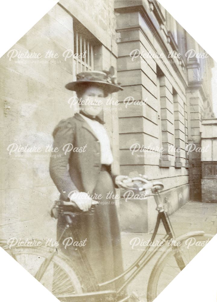 Unknown Lady with Bicycle at Sutton Rock House, Sutton Scarsdale, c 1910