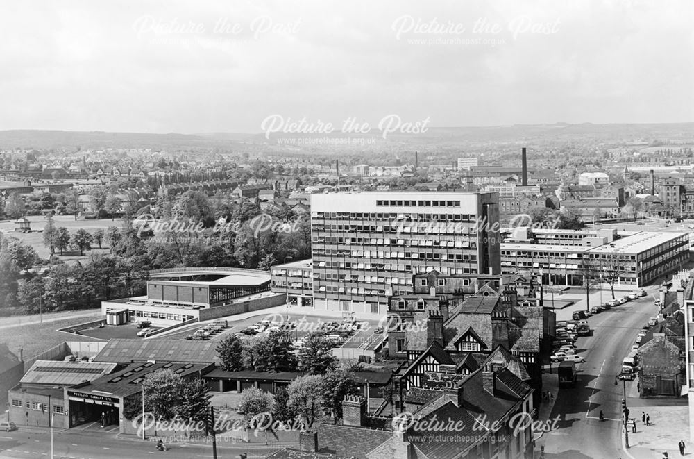 View from Top of the Market Hall tower to West Bars, Chesterfield, 1964