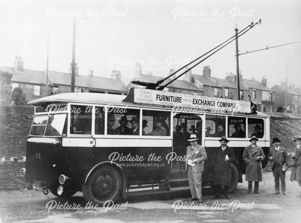 Trolley Bus No.12 at Depot, Sheffield Road, Stonegravels, Chesterfield, 1930