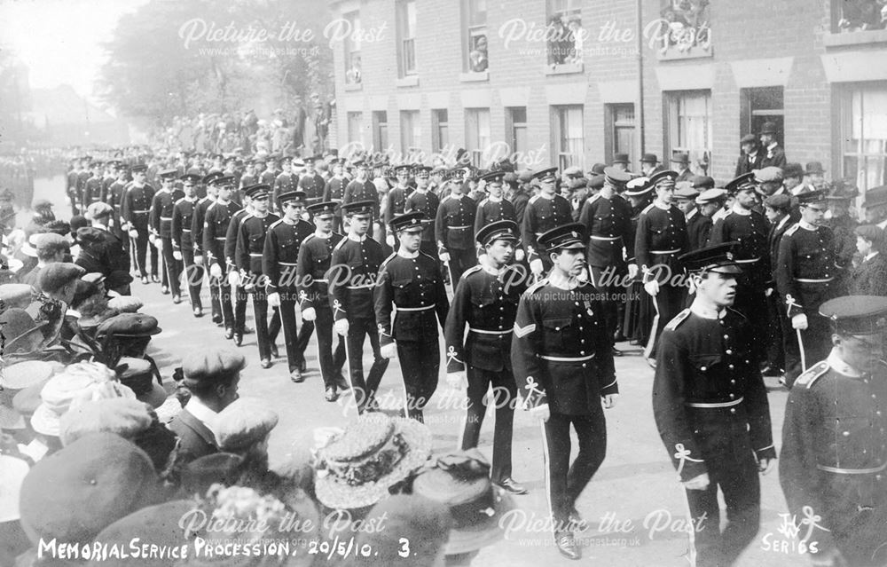 Soldiers in Procession for Memorial Service of King Edward VII, Chesterfield, 1910