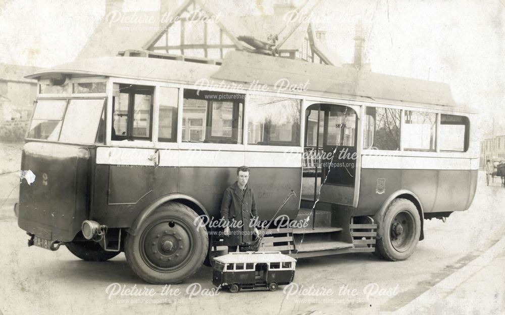 Trolley Bus with Identical Working Model, Chatsworth Road, Brampton, Chesterfield, c 1927