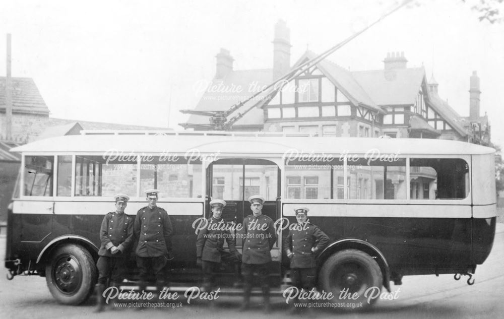 Trolley Bus at Brampton Terminus, Chatsworth Road, Brampton, Chesterfield, c 1927