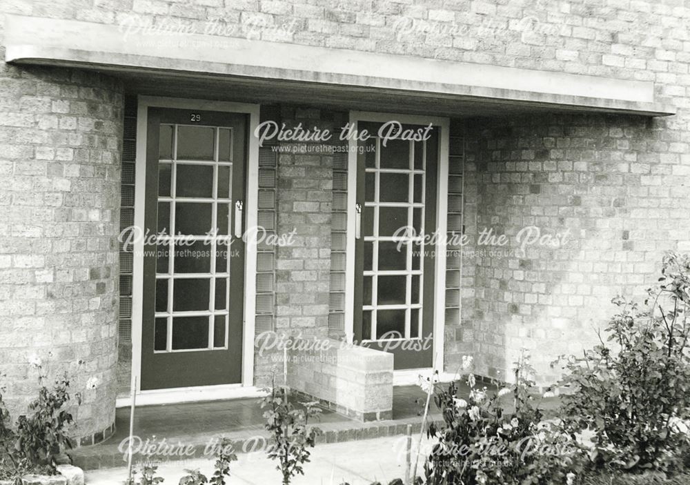 Front doors of houses in Haddon Close, Brampton, Chesterfield, c 1950