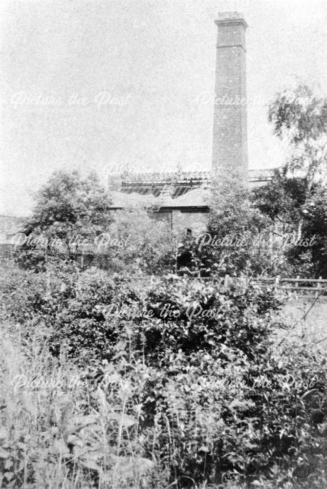 Distant view of the Chimney and Engine House at Norbriggs Brush and Shovel Factory