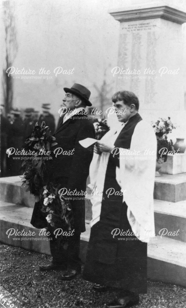 Staveley War memorial (Dr Arthur Court and Canon Molineux at a memorial service)