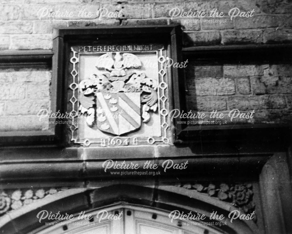 Peter Frecheville's Coat of Arms over the main door to Staveley Hall