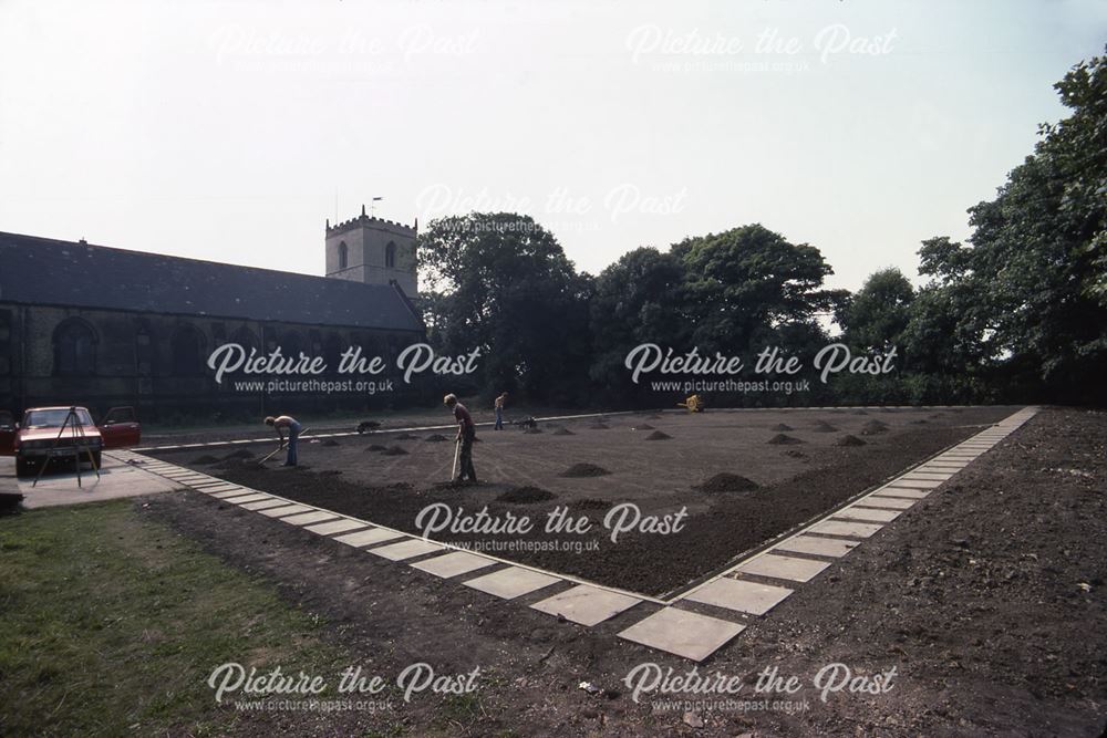 Staveley Parish Church and Bowling Green Under Construction, Church Street, Stavely, 1983