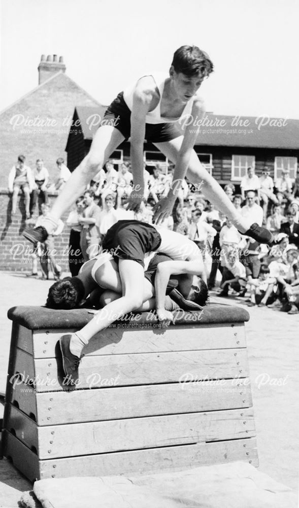 County Senior Boys School Gymnastic Display, Shirley Road, Ripley, c 1954