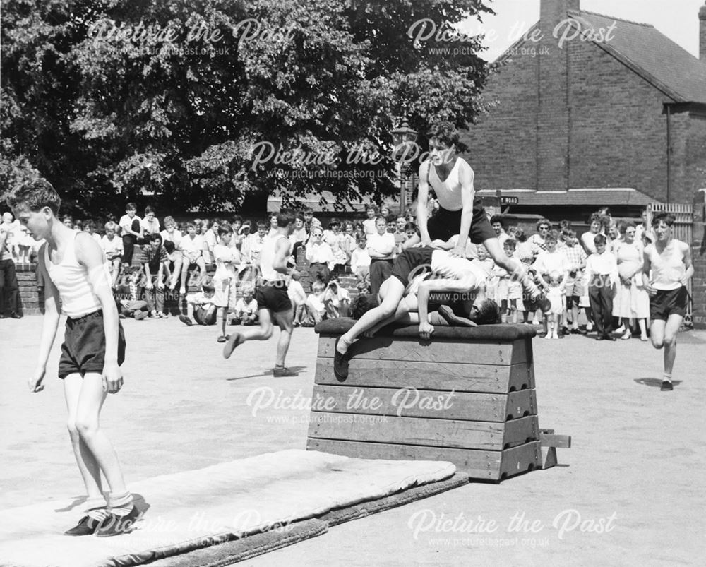 County Senior Boys School Gymnastic Display, Shirley Road, Ripley, c 1954