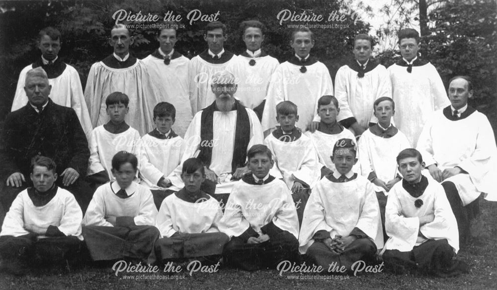 Church Choir and Rev Stamper, Stonebroom, c 1925