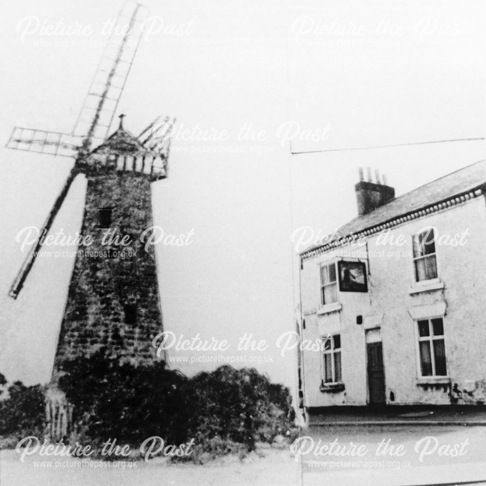 Peasehill Windmill and The Windmill PH, off Waingroves Road and Steam Mill Lane, Ripley, c 1890 and 