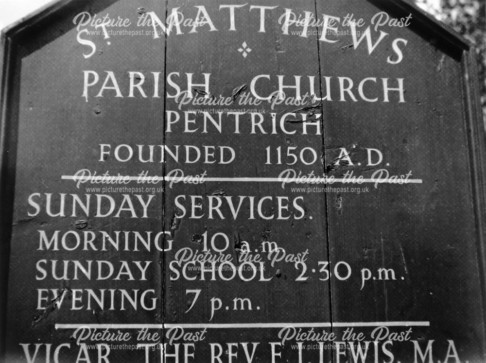 St Matthew's Church Sign, Main Road, Pentrich, c 1950