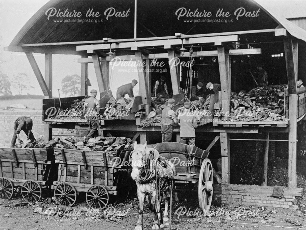Loading Coal into Horse Drawn Carts, Denby Colliery, Denby, c 1930