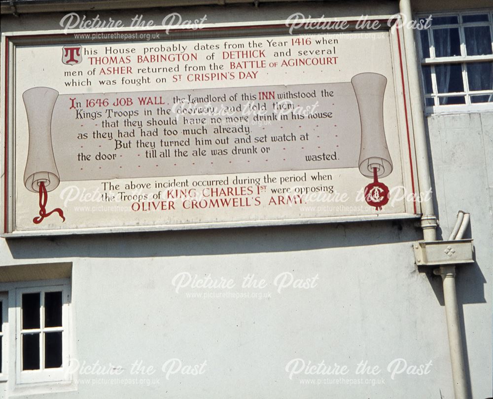 Plaque on the Crispin Inn, Church Street, Ashover, 1960s