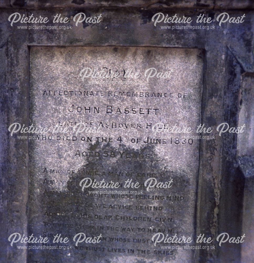 John Bassett's Gravestone, Cemetery, Church Street, Ashover, 1960s