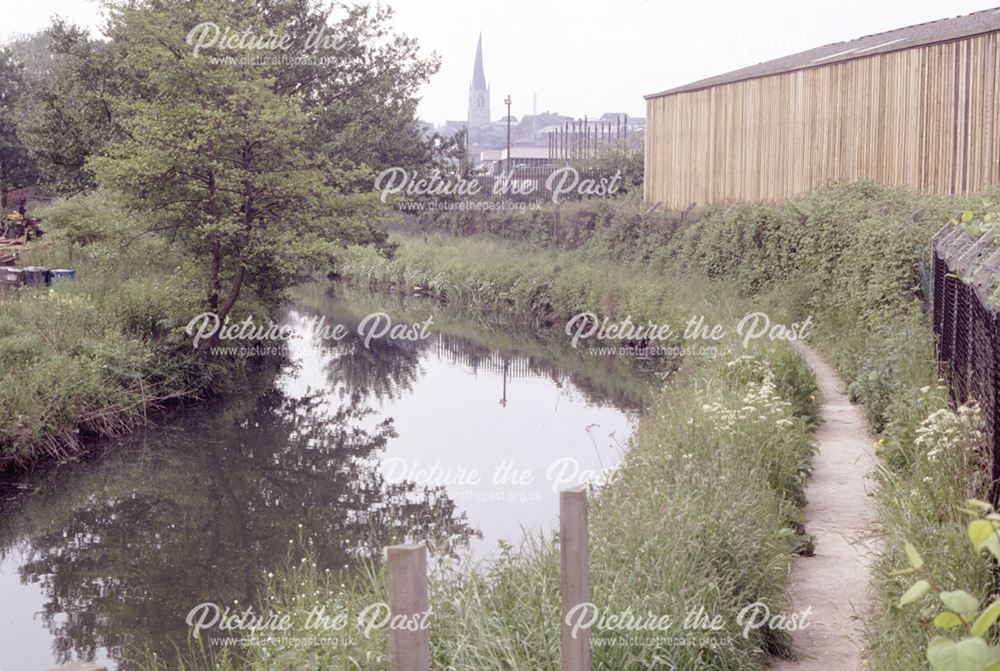 River Rother from Wharf Lane Footbridge, Chesterfield, 1991