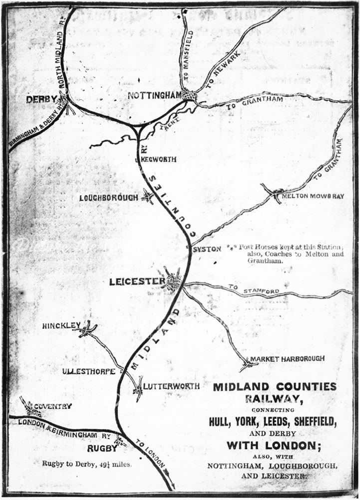 Map of the Midland Counties Railway, c 1840