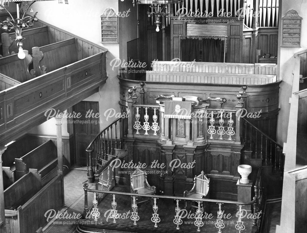 Zion Methodist Chapel - Interior showing pulpit, organ and choir stalls, Long Eaton