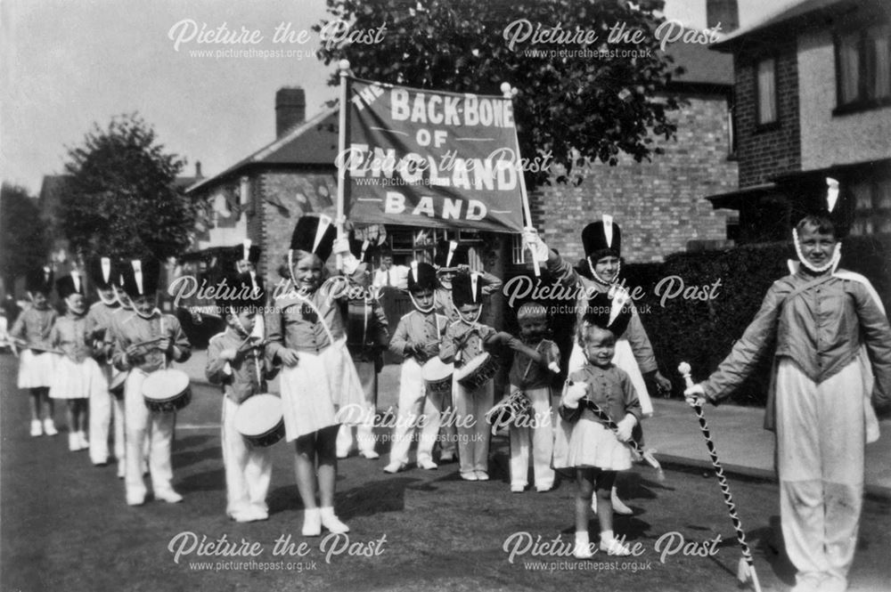 The 'Backbone of England' Marching Band at Long Eaton Carnival, 1930