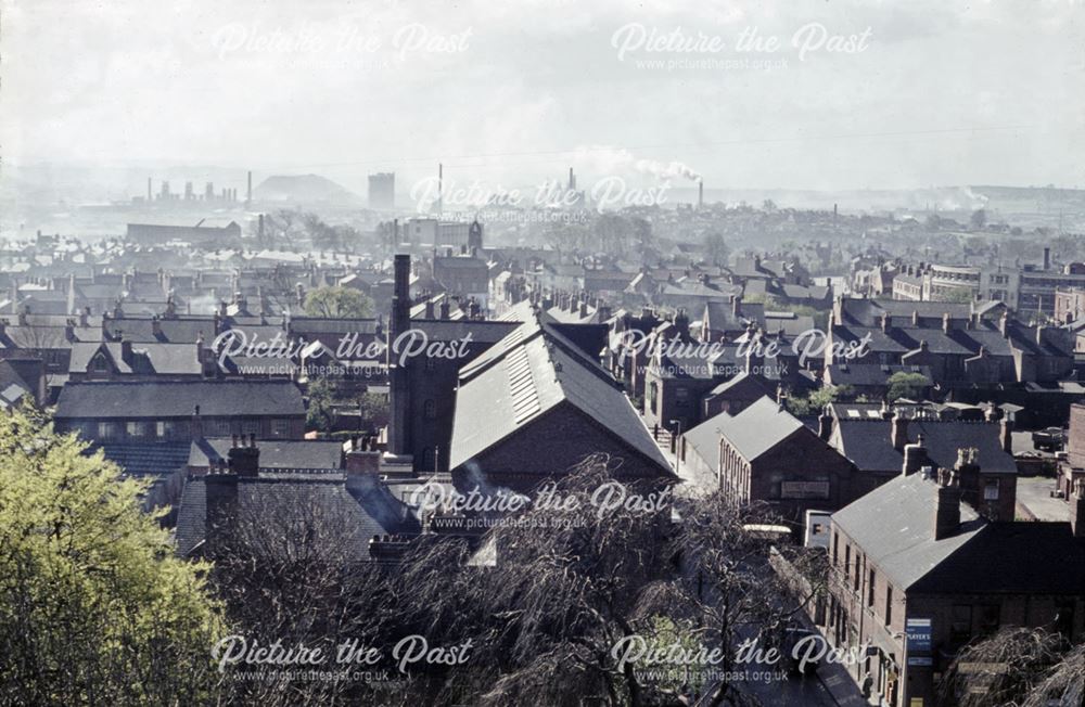 Aerial view of the Market Street area, Ilkeston, looking south towards Stanton Iron Works