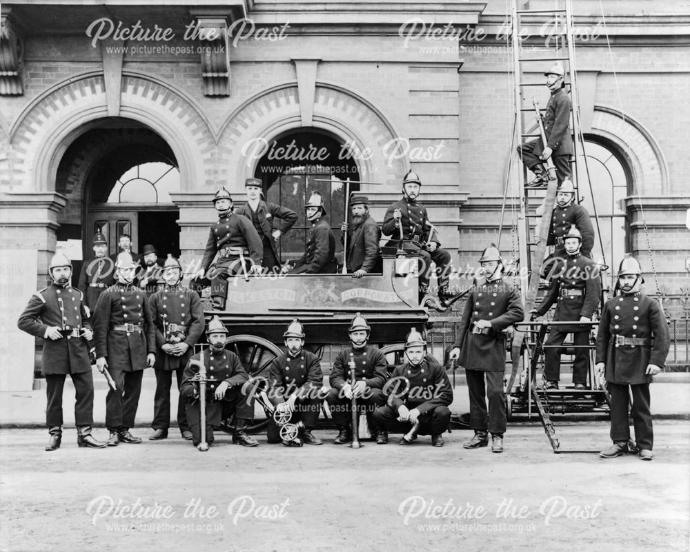 Ilkeston Fire Brigade, Town Hall, Market PLace, Ilkeston, c 1900