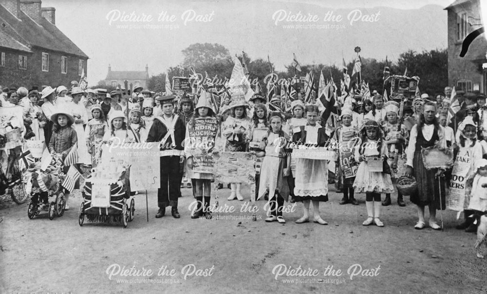 Children's fancy dress parade, Breaston Carnival, The Green, Breaston, c 1920s?